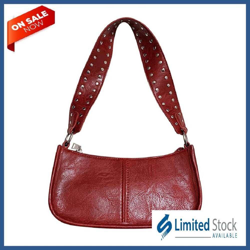 Small Studded Leather Hobo Bag with Dual Straps for Daily Use